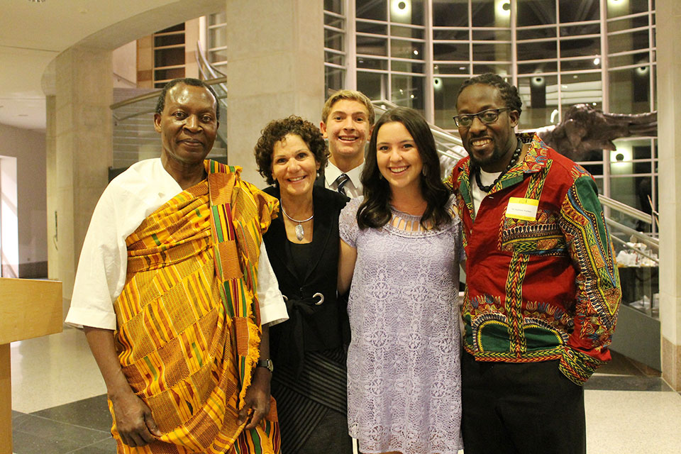 Prize winner Meshack Asare, Kathy Neustadt, Josh Hankin, Tess Hankin, and Nii Ayikwei Parkes.  