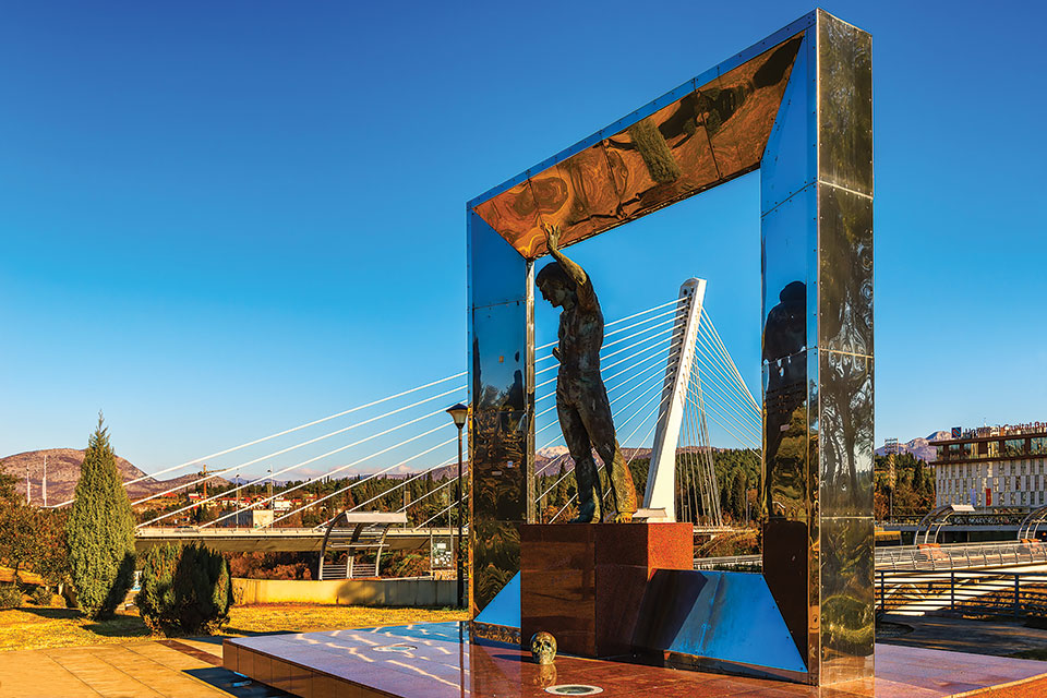 A monument featuring singer-songwriter  Vladimir Vysotsky in Podgorica, Montenegro.