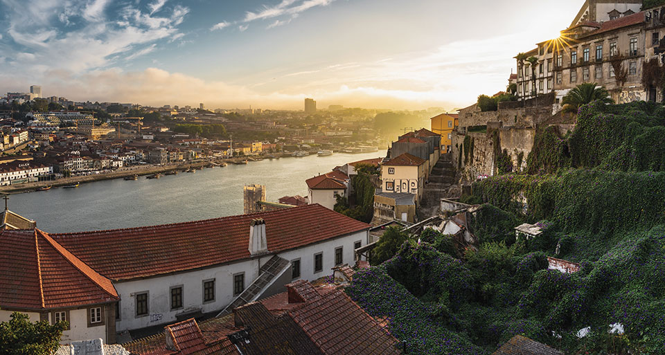 An aerial shot of Porto in Portugal