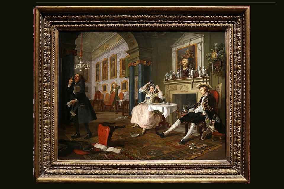 A William Hogarth painting of some aristocratic dandies lounging about in fancy chairs having a conversation