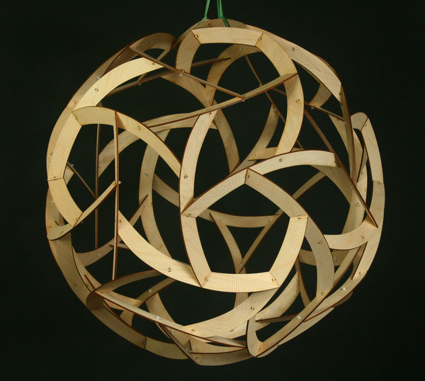 George Hart, Orb, 24x24x24 inches, laser-cut wood, 2014. 