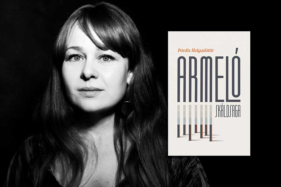 A photograph of Thórdís Helgadóttir and the cover to her book Armelo