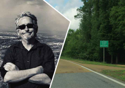 A photograph of T. R. Hummer juxtaposed against a highway sign that reads, “Noxbuee County Mississippi”