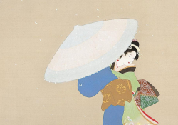 An Edo era illustration of a woman holding an umbrella