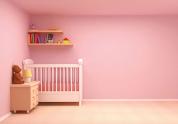 A bedroom with bubblegum pink walls.