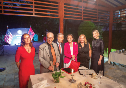 Ismail Kadare posing for a group photo at the awards ceremony of the 2020 Neustadt Prize