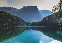 A panoramic shot of Piburger Lake in Austria